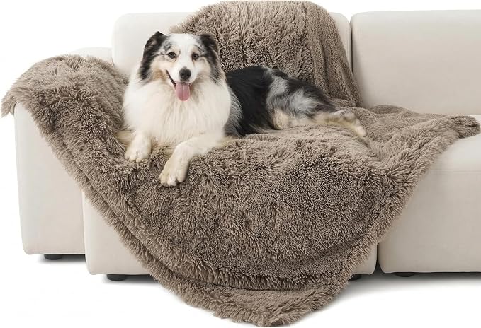 Bedsure Waterproof Dog Blankets for Large Dogs, Fluffy Faux Fur, 50×60" | Plush Fuzzy Reversible Pet Blankets for Couch and Dog Bed, Soft Calming Throw Cat Blanket Washable, Dog Gift, Brown by Unknown