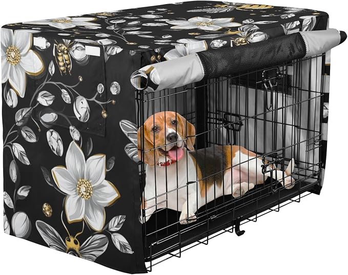 Dog Crate Cover Kennel Cover for Dog Cages Breathable for Wire Cage Indoor Outdoor Diamonds Bees Flower - Image 2