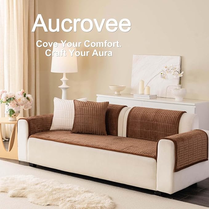 Velvet Washable Dog Couch Cover, Non-Slip Waterproof Pet Sofa Protector for Cushion Sectional, L-Shaped Sofa & Loveseat, Machine Washable(1PC/27.6"x27.6",Brown) - Image 3
