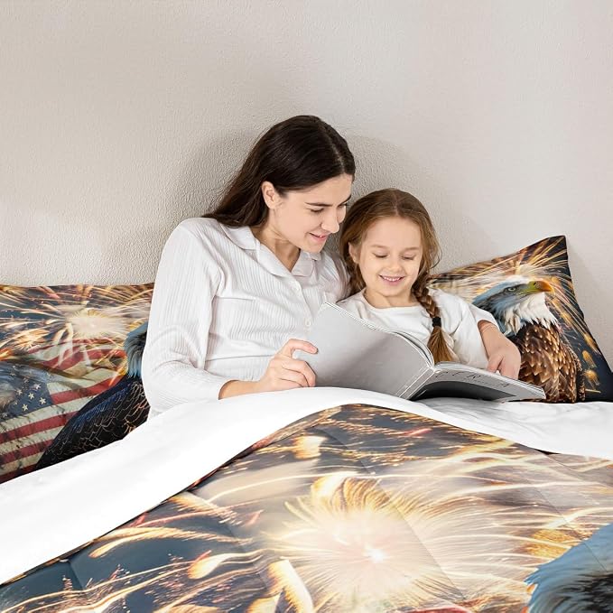Erosebridal American Flag Comforter Eagle Room Decorative Comforter Set Queen Size Firework Bedding Set Wildlife Animal Bird Down Comforter Soft Lightweight Quilt Set with 2 Pillowcases - Image 5