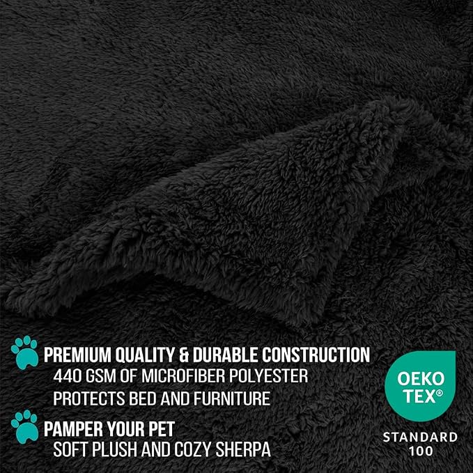 PetAmi Fluffy Waterproof Dog Blanket for Couch and Bed, Reversible Sherpa Pet Throw, Pee Proof Furniture Protector Sofa Cover, Washable Cat Blanket for Medium Large Dogs and Cats (Black, 60x80) - Image 3