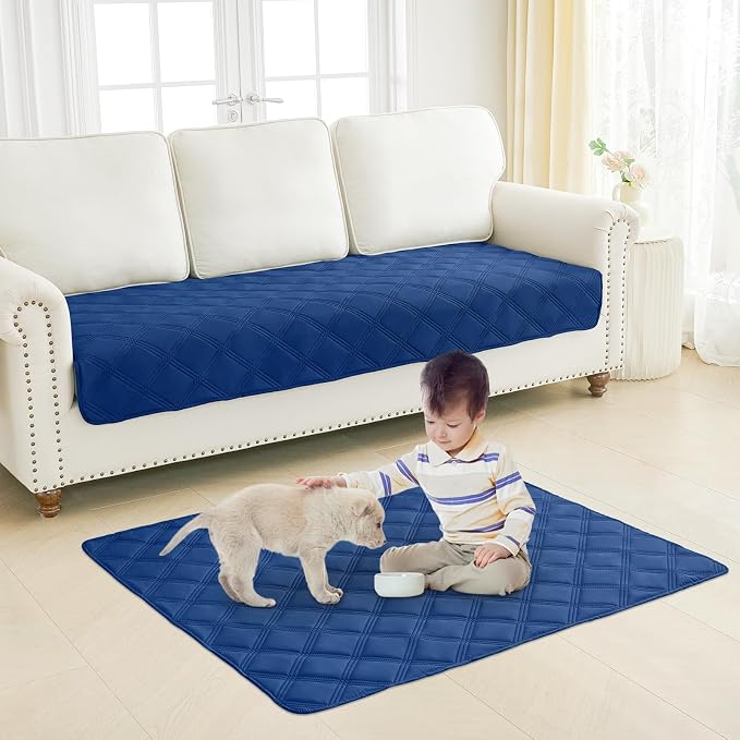 Smiry Waterproof Dog Bed Cover Blanket 82x102, Soft Reversible Pet Blanket, Washable Leakproof Cats Dogs Couch Cover for Sofa, Couch, Furniture, Navy/Blue - Image 7
