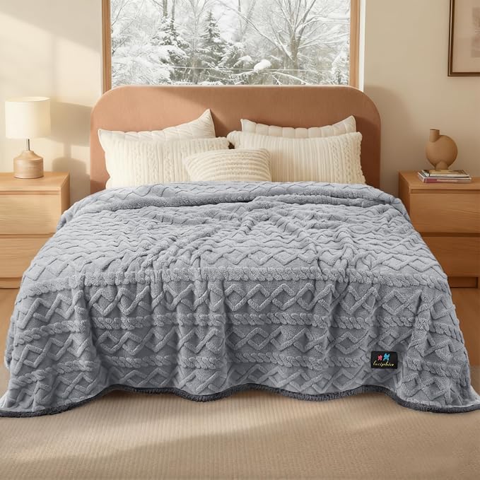 Luciphia Waterproof Blanket for Queen Bed Reversible Fleece Couch Cover | Reversible waterproof pet blanket with soft Sherpa fleece machine washable protect couch bed car, Light Grey 90" x 82" by luciphia