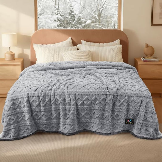 Luciphia Waterproof Blanket for Queen Bed Reversible Fleece Couch Cover | Reversible waterproof pet blanket with soft Sherpa fleece machine washable protect couch bed car, Light Grey 90" x 82" by luciphia