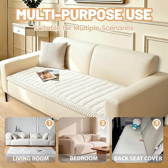 Waterproof Couch Cover for Dogs Washable,Nonslip Fuzzy Durable Pet Friendly | Soft Slipcovers for 3 Cushion Sofa Cover,Plush Thick Protector Fits Mat Bed Leather & Fabric Couches (White 27.6"x82.7") - Image 7