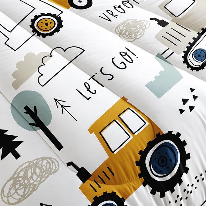 Cartoon Car Comforter Set Kids Construction Printed Bedding Set with 1 Comforter and 2 Pillowcases for Boys and Girls Bedroom All Season(Car Full) - Image 5