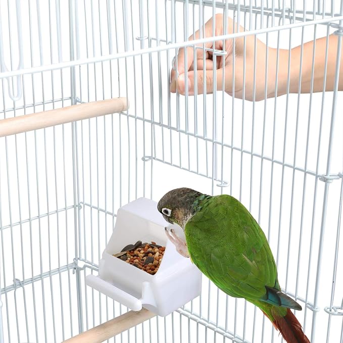 Yaheetech 41'' Open Top Medium Size Quaker Parrot Bird Cage Cockatiel Indian Ring Neck Sun Parakeet Green Cheek Conures Lovebird Budgie Canary Finch Parrotlet Bird Cage, White - Image 7