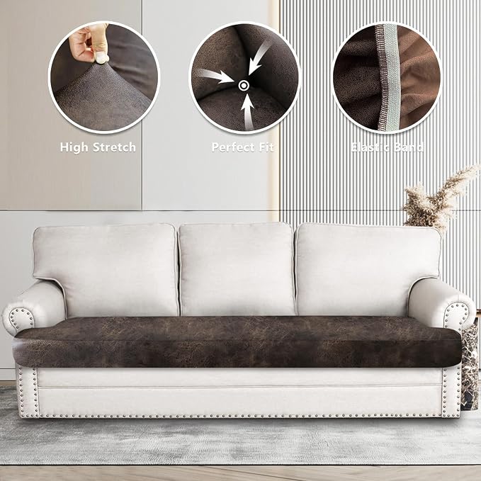 ANARACHON Leather Look Couch Cushion Covers Sofa Seat Slipcovers Sets Couches Furniture Protector for Sectional Armchair Loveseat Pets Kids Stretch Spandex Fabric (1 T-Cushion Sofa, Brown) - Image 6
