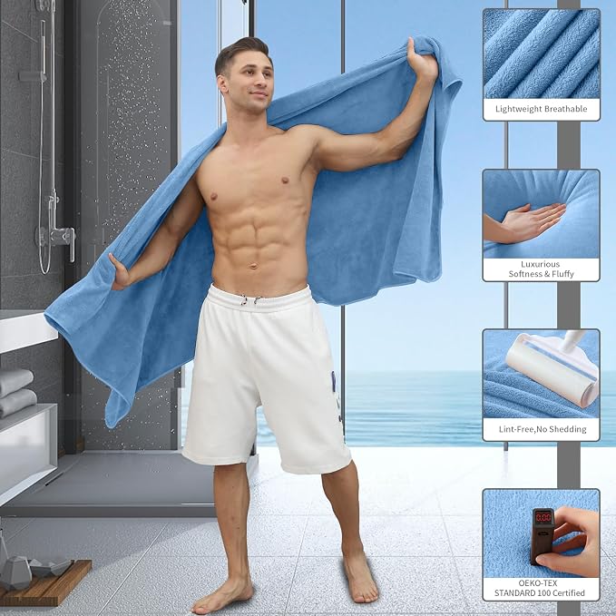Extra Large Bath Sheet 4 Piece (35"x70")-Ultra Soft Oversized Bath Towel,Bath Sheet Towel for Bathroom Hotel,Plush Highly Absorbent Quick Dry Shower Towel Set for Adults,Bathroom Towel Set Blue - Image 3