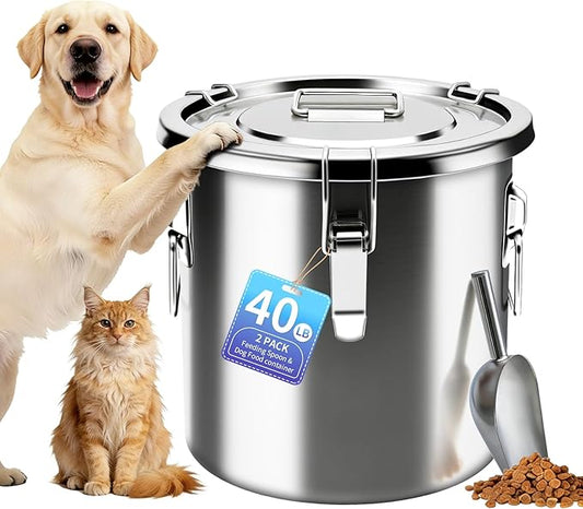40 lb Stainless Steel Dog Food Storage Container, Airtight Metal Pet Food Storage Bin with Lid and Scoop, Large Dog Food Container for Dry Food, Keep Fresh, Easy to Clean by PawtyPets