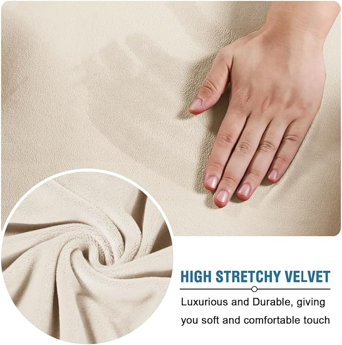 H.VERSAILTEX Modern Velvet Plush 4 Piece High Stretch Sofa Slipcover Furniture Protector Form Fit Velvet Extra Large Sofa Cover for 3 Cushion Couch Width Up to 105 Inch (XL Sofa, Cream) - Image 5