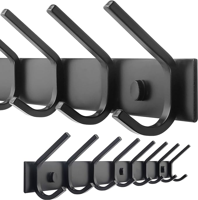 WEBI Coat Rack Wall Mounted,8 Coat Hooks for Hanging Coats,24" Heavy Duty Metal Double Hook Rack Rail Coat Hanger Wall Mount for Clothes Entryway Jacket,Black by WEBI