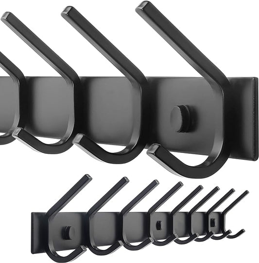 WEBI Coat Rack Wall Mounted,8 Coat Hooks for Hanging Coats,24" Heavy Duty Metal Double Hook Rack Rail Coat Hanger Wall Mount for Clothes Entryway Jacket,Black by WEBI
