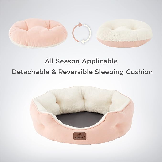 Bedsure Small Dog Bed Washable,Round Cat Beds for Indoor Cats,20in | Peach Pink Soft Plush Pet Bed,Dog Beds for Small Dogs for Puppy and Kittens,Anti-Slip Bottom,Easy to Clean - Image 5