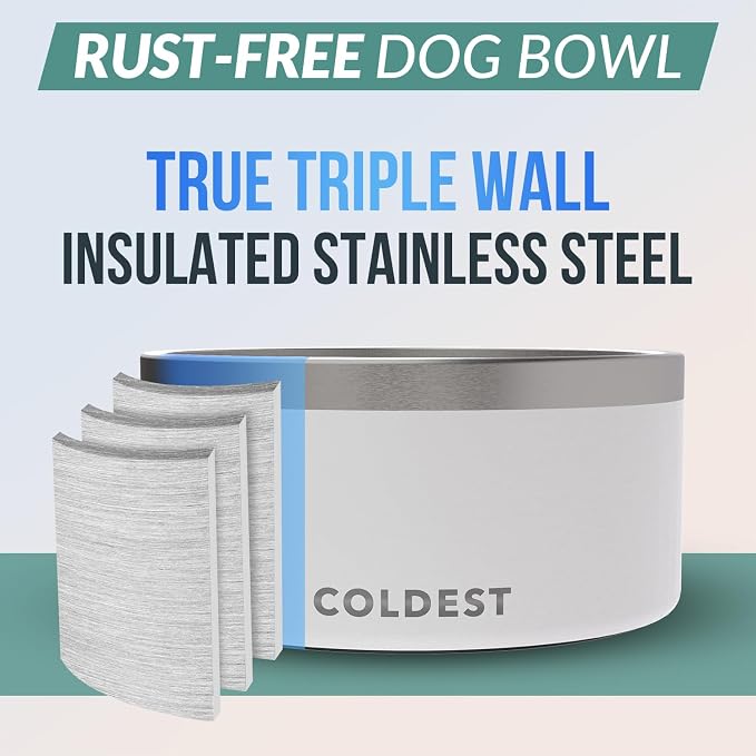 Coldest Dog Bowl - Anti Rust Metal, Non Slip, 3 Layers Insulated Stainless Steel Dog Bowls - Spill Proof & Heavy Duty - Water Bowl for Dogs, Cats & Pets, Dish Washer Safe (200 oz, Epic White) - Image 3