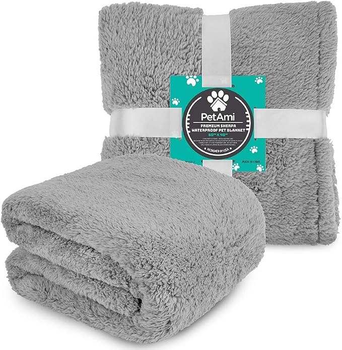 PetAmi Fluffy Waterproof Dog Blanket for Couch and Bed, Reversible Sherpa Pet Throw, Pee Proof Furniture Protector Sofa Cover, Washable Cat Blanket for Medium Large Dogs and Cats (Light Grey, 40x60) - Image 8