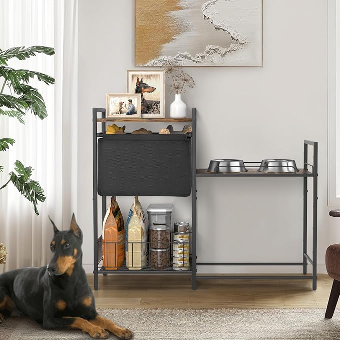 Lomivra Elevated Dog Bowls Stand for X-Large & Large Breed, 7 Adjustable Heights from 2"-22" Raised Dog Feeding Station with Toy Bin Basket, Lifted Dogs Food Bowl Holder Cabinet Pet Storage Organizer - Image 7