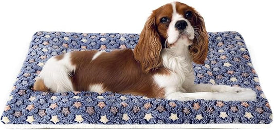 Mora Pets Dog Bed Crate Pad Ultra Soft Pet Bed with Cute Star Print Washable Crate Mat for Large Medium Small Dogs Reversible Fleece Dog Crate Kennel Mat Cat Bed Liner 23 x 18 inch Dark Blue by MoraPets