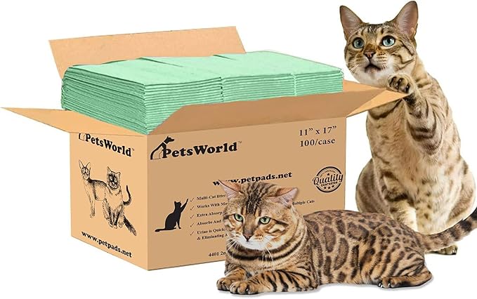 PetsWorld Universal Fit Multi-Cat Pad Refills for Litter Box, Fresh Scented, Ultra-Absorbent, Odor Control, Pack of 100 by PETSWORLDsupplyforpets
