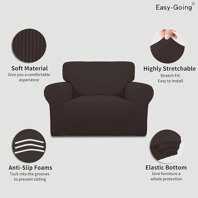 Easy-Going Stretch Oversized Chair Slipcover with Arm Washable Chocolate | 1-Piece Large chair covers armchair Furniture Protector for Living Room chair and a half cover Soft For Kids, Pet. - Image 3