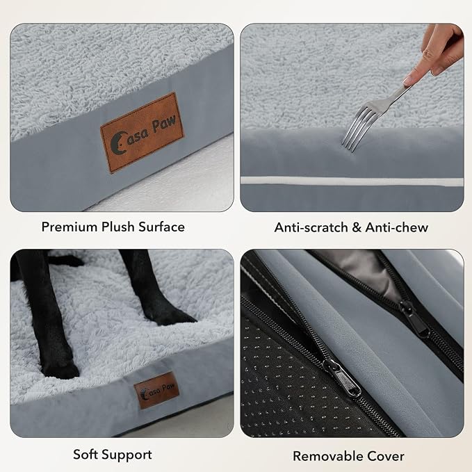 Waterproof Orthopedic Dog Bed for Extra Large Dogs, 41x27in, Grey | Orthopedic Foam Relieves Joint Pressure, Bolsters Supports Head And Neck, Washable Cover, Non-Slip Bottom - Image 6