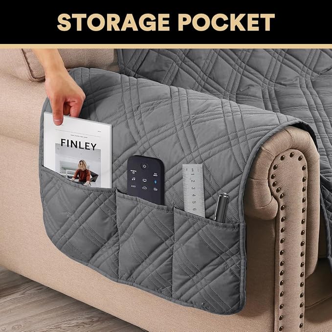 PrinceDeco 100% Waterproof Couch Cover for 3 Cushion Couch Sofa Pet Friendly Non-Slip Couch Cover for Dogs Washable Water Resistant Furniture Protector with Elastic Straps(XL Sofa 78", Grey) - Image 4