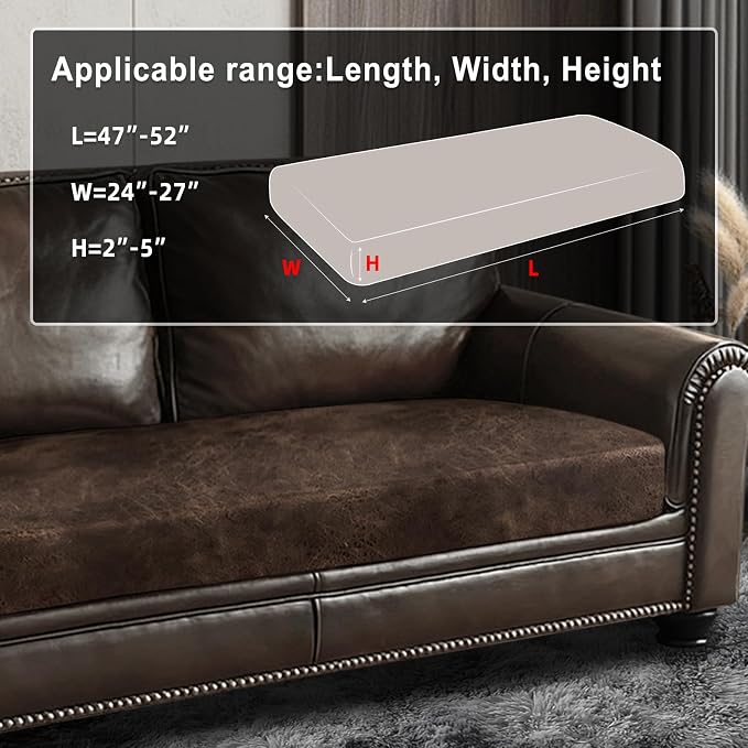 ANARACHON Leather Look Couch Cushion Covers Sofa Seat Slipcovers Sets Couches Furniture Protector for Sectional Armchair Loveseat Pets Kids Stretch Spandex Fabric (1 Cushion Loveseat, Brown) - Image 3