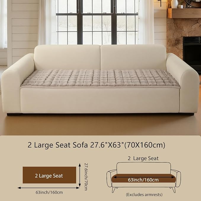 OHSIO Couch Cover for Pets Plush, Non Slip Cozy Sofa Cover Pet Friendly, Soft Thick Fuzzy Sofa Slipcovers for 3 Cushions Washable Couch Sofa Funiture Protector(Light Brown,27.6'' x 63'') - Image 2