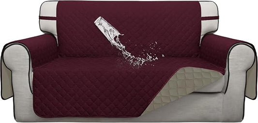 ISSUNTEX Double Protection 100% Waterproof Loveseat Sofa Covers for Living Room, Couch Covers for 2 Cushion Couch Sofa, Reversible Furniture Protector Sofa Cover for Dogs (Loveseat, Wine/Beige) by ISSUNTEX