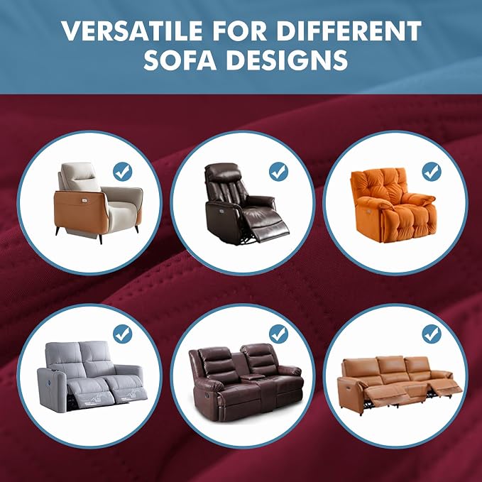 Genina 100% Waterproof Recliner Chair Covers, Anti-Slip Recliner Cover Dog Chair Cover Furniture Protector, Chair Sofa Slipcover for Pets Dogs, 1 Piece (Wine, Recliner) - Image 6