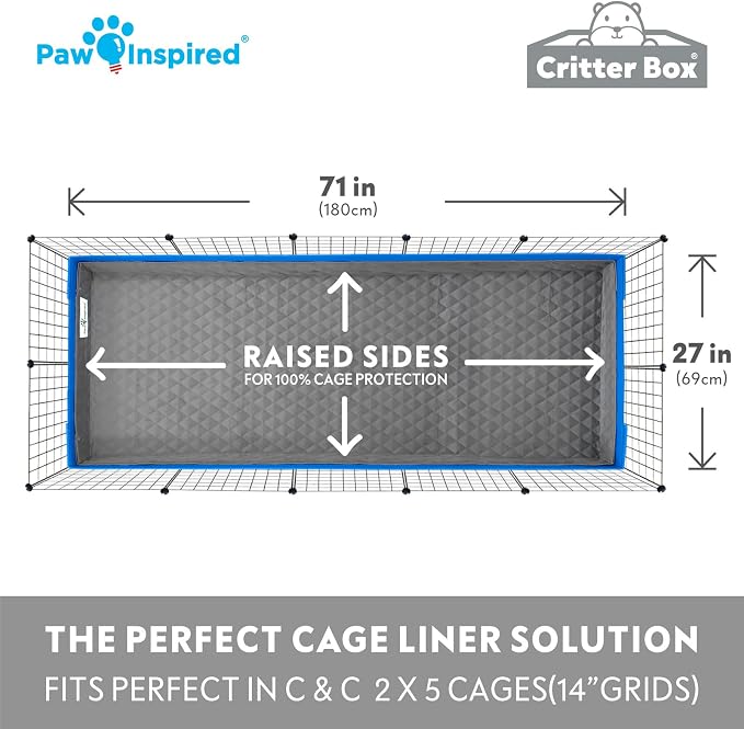 Paw Inspired Critter Box Cage Liner, Raised Sides, C&C 2x5 Size | Washable Fleece Bedding for Guinea Pigs Rabbits, Hamsters, Small Animals, Edge Protected Pee Pads - Image 5