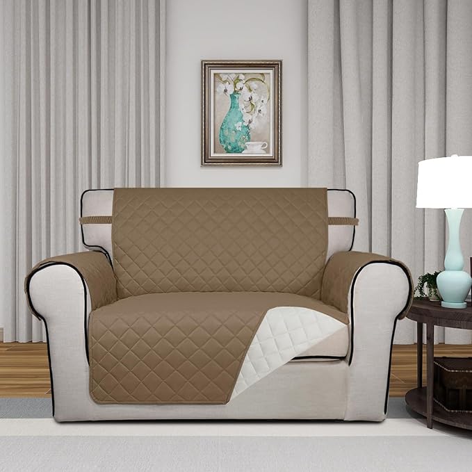 PureFit Reversible Quilted Sofa Cover Dog Couch Covers for Sofa, 28 in | Camel/Ivory, Water Resistant Couch Protector, Washable Pet Couch Cover with Non Slip and Elastic Straps For Kids - Image 2