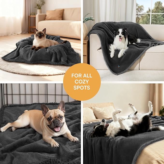 Waterproof Pet Blanket, Liquid Pee Proof Dog Blanket for Sofa Bed Couch, Reversible Sherpa Fleece Furniture Protector Cover for Small Medium Large Dogs Cats, Black Medium（57" x 40"） - Image 6