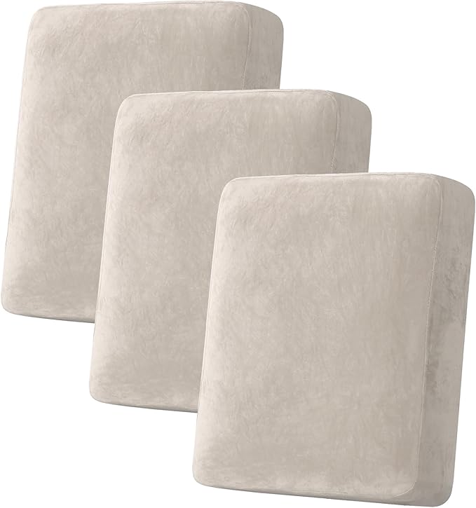 H.VERSAILTEX Velvet Stretch Couch Cushion Cover Plush Cushion Slipcover for Chair Loveseat Sofa Cushion Furniture Protector Seat Cushion Sofa Cover (3 Piece Sofa Cushion Covers, French Oak) by HVERSAILTEX