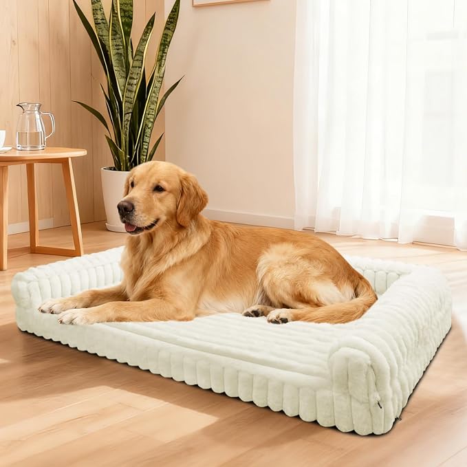 Waterproof Orthopedic Dog Bed for Large Meduim Dogs Beige | Non-Slip Egg-Crate Memory Foam Dog Couch Pet Bed with Sides Removable Washable Cover for Crate - Image 3