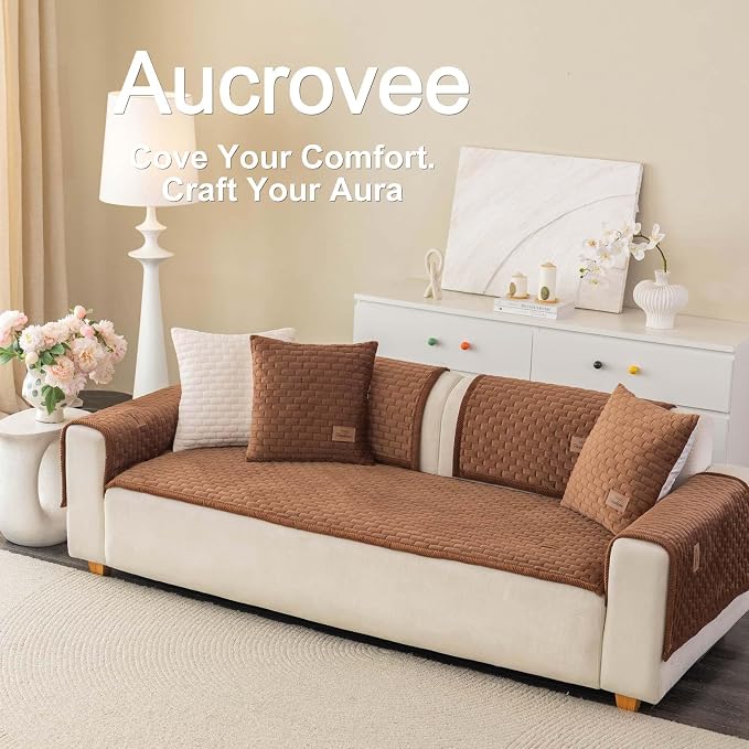 Washable Velvet Dog Couch Cover, Plush Pet Sofa Furniture Protector for 2-3 Cushion Couch, Non-Slip Washable Cover for Dogs(1PC/27.6"x82.7",Brown) - Image 3
