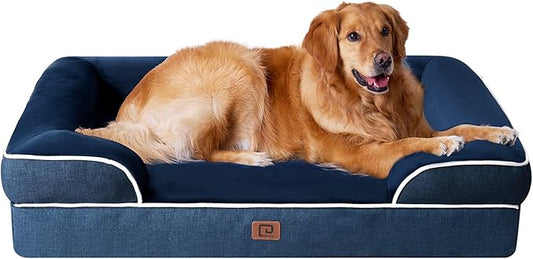 EHEYCIGA Orthopedic Extra Large Dog Bed, Waterproof Washable XL Pet Bed 44" | Non-Slip Bottom and Egg-Crate Memory Foam Big Dog Couch Bed with Washable Removable Cover, Navy, 44Inch by EHEYCIGA