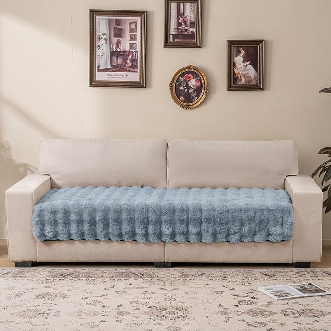 Dogs/Cats Bed Mats, Dog Pad Washable Removable Couch Cover with Anti-Slip Back, Plush Long Fur Mat, Perfect for Small, Medium and Large Dogs.(Light Gray-Bubble, 30"x90") - Image 7
