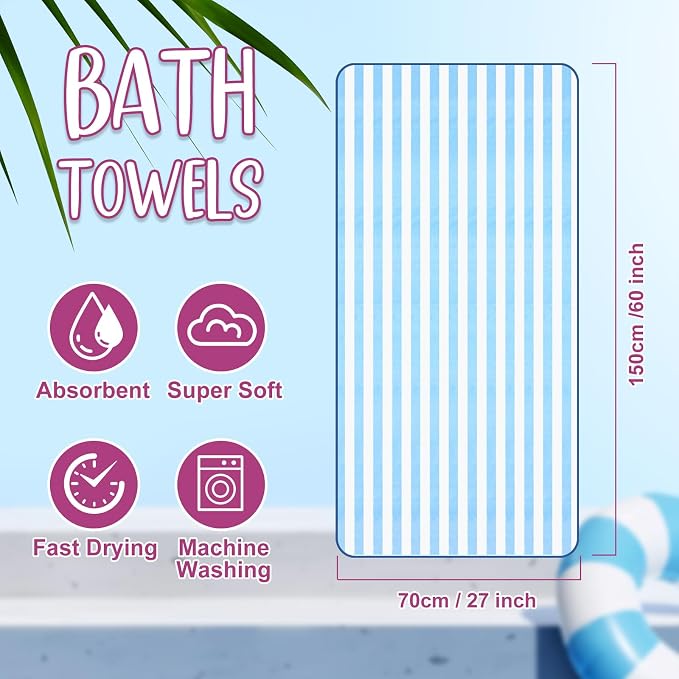 SmoothNovelty 18 Pack Microfiber Bath Towels Bulk 27'' x 60'' Oversized Size Bath Towel Highly Absorbent Extra Large Soft Drying for Beach Shower Summer Salon Sport Gym Party (Stripes,Multicolor) - Image 2