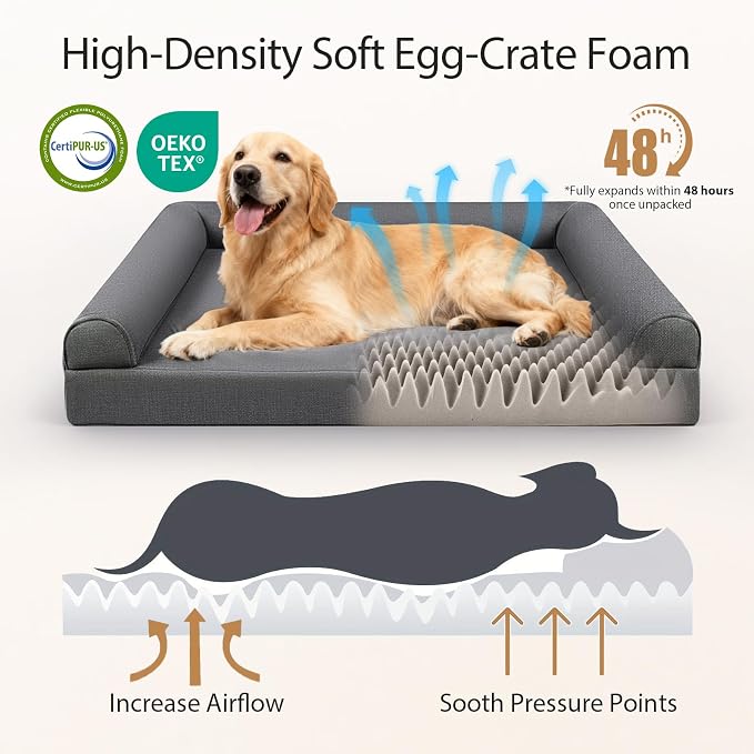 Sytopia 42in Dog Beds for Large Sized Dogs,XL Orthopedic Pet Bed with Removable Washable Cover, Waterproof Egg Crate Foam, Non-Slip Bottom, Supports up to 100+ lbs for Old Pet, Dark Gray - Image 5