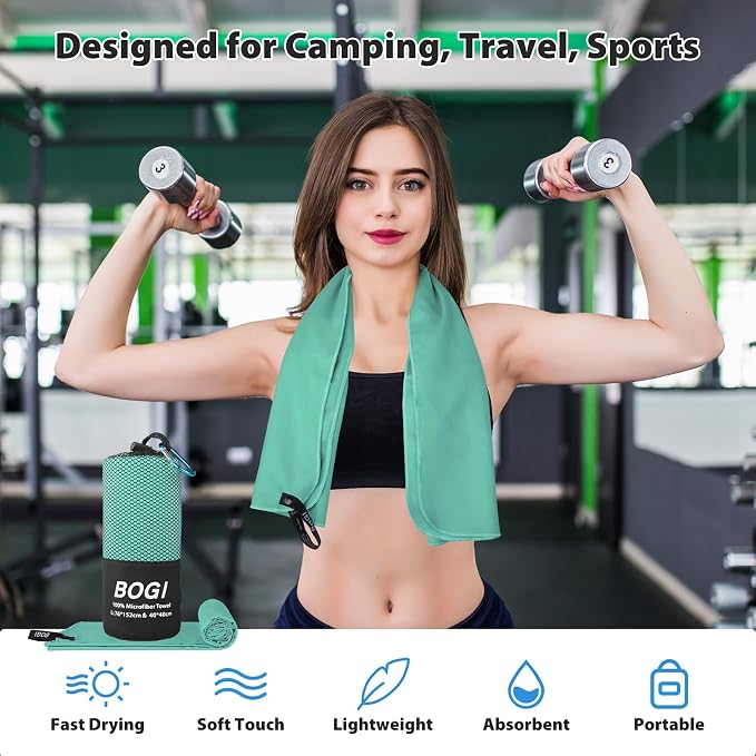 BOGI Microfiber Travel Sports Towel-Quick Dry Travel Towel,Soft Lightweight Absorbent Compact Sports Towel for Camping Gym Beach Bath Yoga Swimming Backpacking (M:40''x20''-Mint) - Image 6