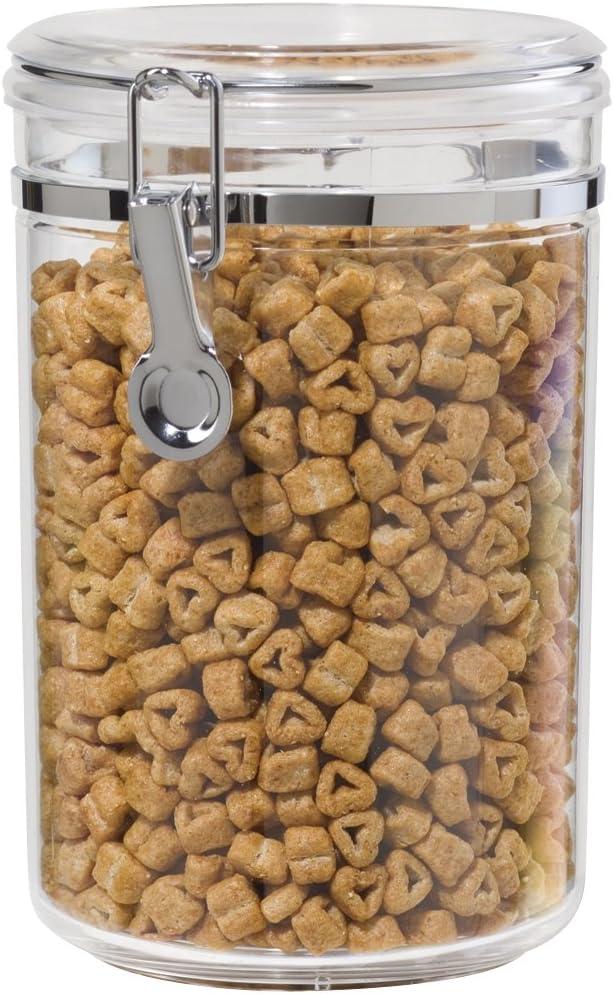 Oggi Medium-Sized Clear Canister with Clamp Lid, 61 oz - Large Airtight Food Storage Container, for Kitchen & Pantry Storage of Bulk, Dry Foods, Pasta, Flour, Sugar, Coffee, Rice, Tea, Spices & Herbs by OGGI
