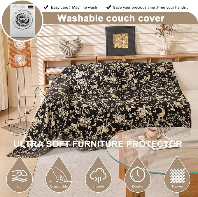 ROOMLIFE Boho Couch Covers for Sofa Washable for 2 Cushion Couch, Non Slip Furniture Protector Sofa Couch Cover for Dogs, Soft Breathable Sofa Slipcover, Couch Throw Blankets with Tassels 71''X118'' - Image 5
