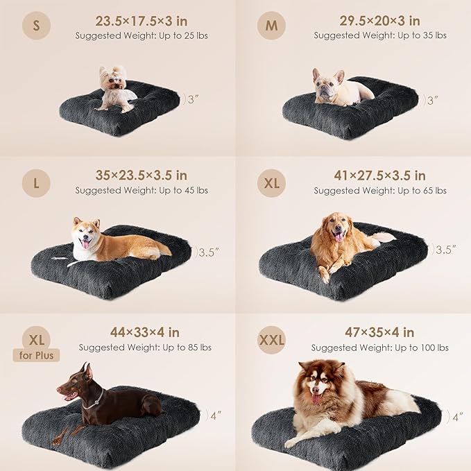 EHEYCIGA Fluffy Dog Crate Bed for Small Dogs, Plush Crate Pad, Dark Grey | Calming Anti Anxiety Small Dog Bed, Washable Soft Warm Faux Fur Crate Mat with Non-Slip Bottom - Image 2