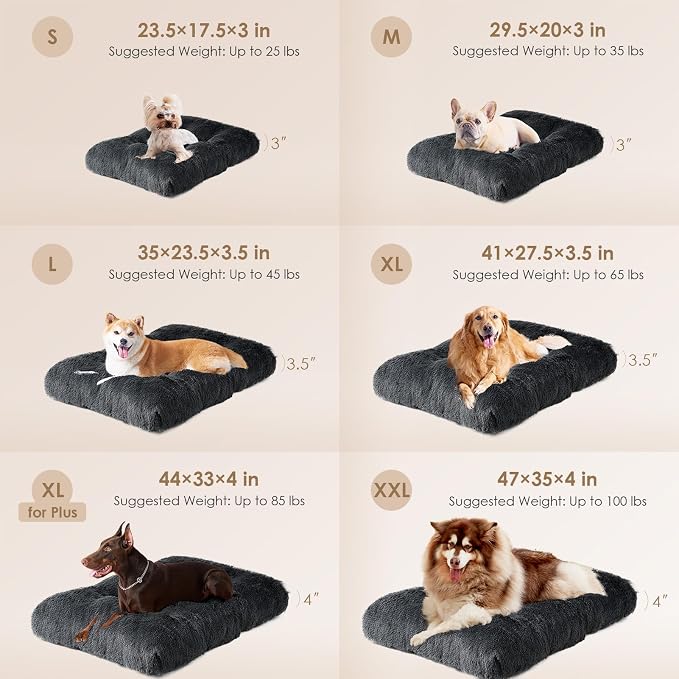 EHEYCIGA Fluffy Dog Crate Bed for Medium Dogs, Plush Crate Pad, Dark Grey | Calming Anti Anxiety Medium Dog Bed, Washable Soft Warm Faux Fur Crate Mat with Non-Slip Bottom - Image 2
