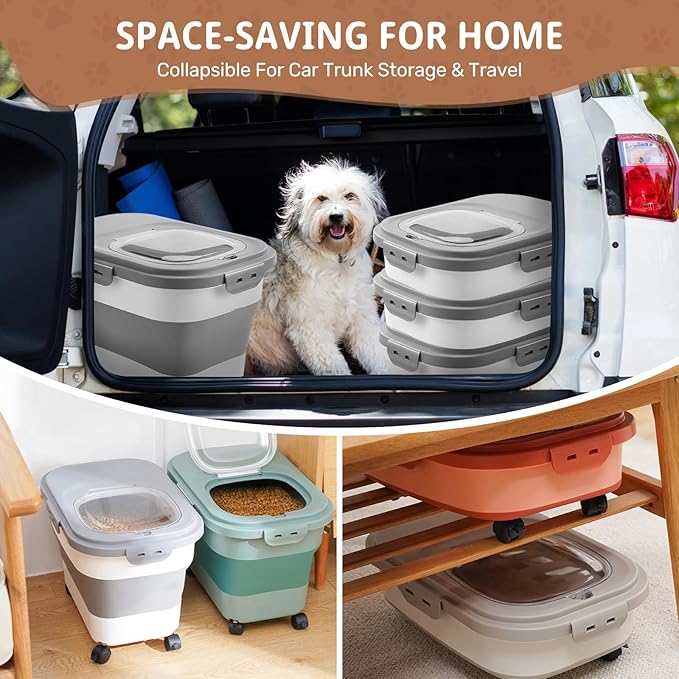 SEWIU Dog Food Storage Container Up to 2pack*20LB,Collapsible Dog Food Container with Travel Silicone Bowl and Scoop for Dog/Cat/Bird Food/Cat litter,Keep Dry Food Fresh,Easy to Move. - Image 5