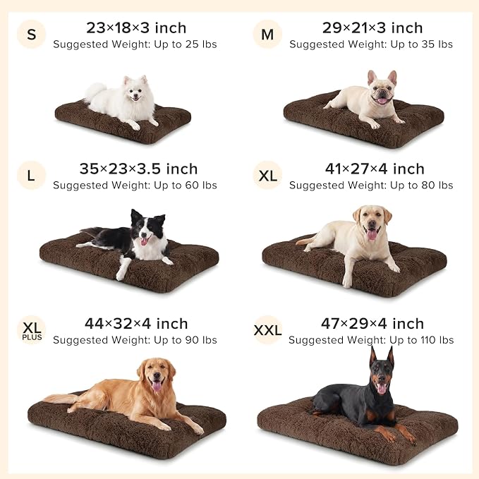 JOEJOY Large Dog Bed Crate Pad, Deluxe Plush Washable Dog Beds Fulffy Soft Kennel Pad Anti-Slip Pet Sleeping Mat for Large Medium Small Dogs, 35" x 23", Brown - Image 6