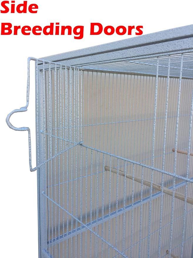 64" Extra Large Wrought Iron Metal Tight 1/2-Inch Bar Spacing Bird Flight Breeder Cage with Side Breeding Nesting Box Doors Easy Clean Pull Out Tray with Removable Rolling Stand - Image 7