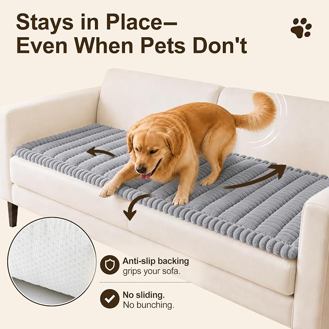 decorUhome Couch Cover for Dogs, Non Slip Fuzzy Thick Pet Sofa Protector | Pet Friendly, Couch Covers for Sofa, Machine Washable, Fits Armrests, Single Seats & Backrest Cushions, Grey, 27.6" x 27.6" - Image 3