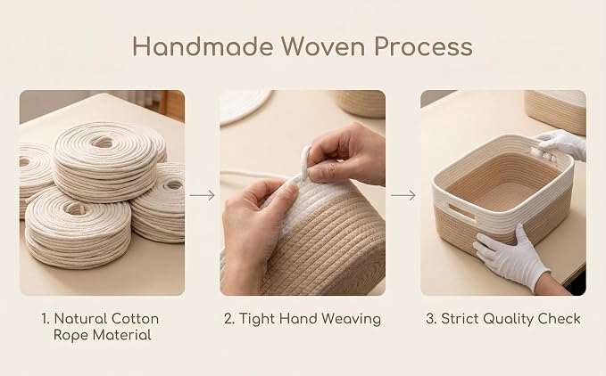 4 sets of hand-woven cotton rope storage boxes, suitable for toys, books, clothes, bathrooms, car trunks used for organizing decoration, Khaki color Two 16x14x7 in two 14x10x7in - Image 8